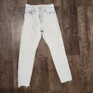 Levi's Premium Big E Light Wash Button Fly Wedgie Jeans With Raw Hem